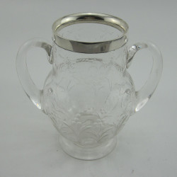 Victorian Drum Shaped Silver Mustard Pot with Brisol Blue Glass Liner