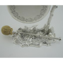 6 Bottle Victorian Silver Plated Cruet Set with Loop Cast Figure Motif Handle