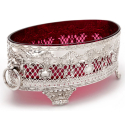 Antique Silver Plated Boy and Girl Comports with Engraved Ruby Red Dishes (c.1890)