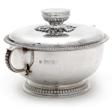 Decorative Antique Davenport Silver Plate Sardine or Butter Dish with an Imari Pattern Liner