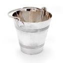 Art Deco Silver Plated Ice Pail with Fan Shaped Stepped Tab Handles and Strainer (c.1930)