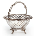 Decorative Victorian Silver Plate Sugar Basket with Original Blue Glass Liner