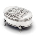 Oval Continental Silver Snuff Box Decorated with Floral Scenes and Gilt Interior