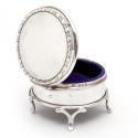 Plain Silver Jewellery Box with a Hinged Chippendale Border Lid and Cream Velvet Lined Interior