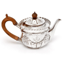 Victorian Silver Batchelor Tea Pot with a Wooden Handle Chased Fluted Body and Hinged Spiral Fluted Lid