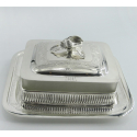 Silver Art Deco Style Oval Dish with a Hammered Finish Body and Ivory Tab Handles